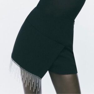 NWT Zara Black Rhinestone Fringe Skort